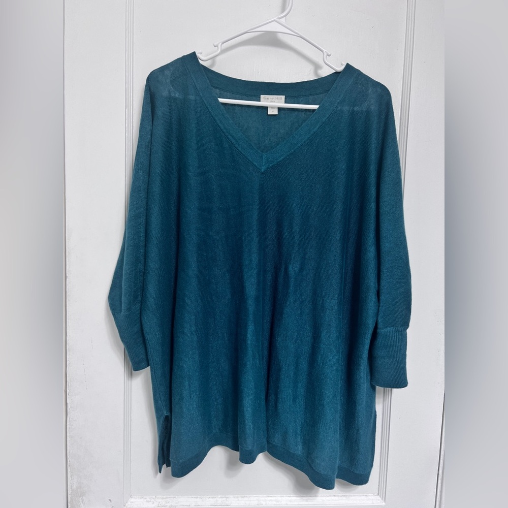 Garnet Hill Linen Oversized V-Neck Sweater - Picture 3 of 4